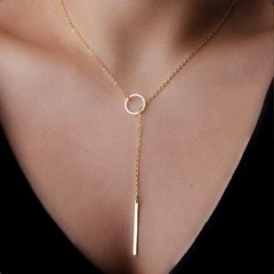 Minimalist Circle & Bar Lariat Necklace (Gold)